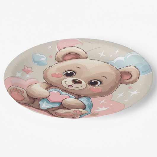 Adorable Teddy Bear Baby - Soft Pastell Design Pappteller (Schrägansicht)