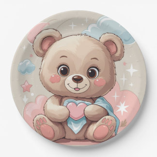 Adorable Teddy Bear Baby - Soft Pastell Design Pappteller