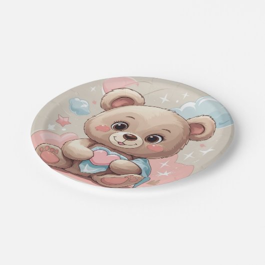 Adorable Teddy Bear Baby - Soft Pastell Design Pappteller (Schrägansicht)