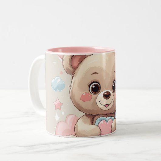 Adorable Teddy Bear Baby - Soft Pastell Design Zweifarbige Tasse (Vorderseite Links)