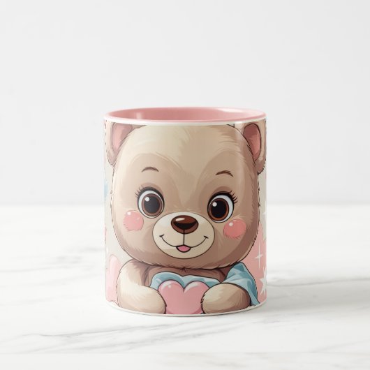 Adorable Teddy Bear Baby - Soft Pastell Design Zweifarbige Tasse (Mittel)
