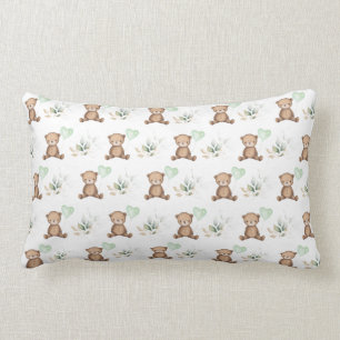 Adorable Teddy Bear & Balloon Grüne Blätter Lendenkissen
