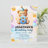 Adorable Teddy Bear Birthday 8 for boy's Einladung (Stehend Vorderseite)