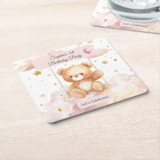 Adorable Teddy Bear Birthday – Custom Coaster Rechteckiger Pappuntersetzer (angewinkelt)