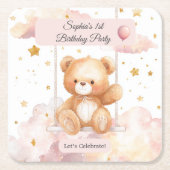 Adorable Teddy Bear Birthday – Custom Coaster Rechteckiger Pappuntersetzer (Vorderseite)