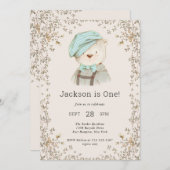 Adorable Teddy Bear Boy's erster Geburtstag Einladung (Vorne/Hinten)