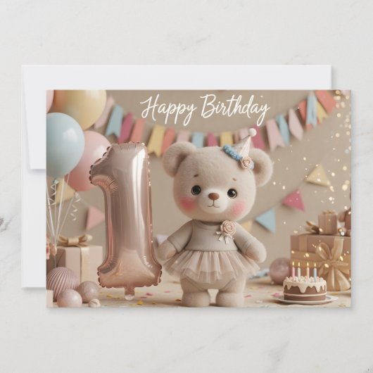 Adorable Teddy Bear First Birthday Invitation Einladung (Vorderseite)