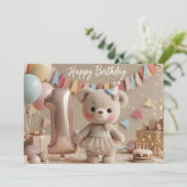 Adorable Teddy Bear First Birthday Invitation Einladung (Stehend Vorderseite)
