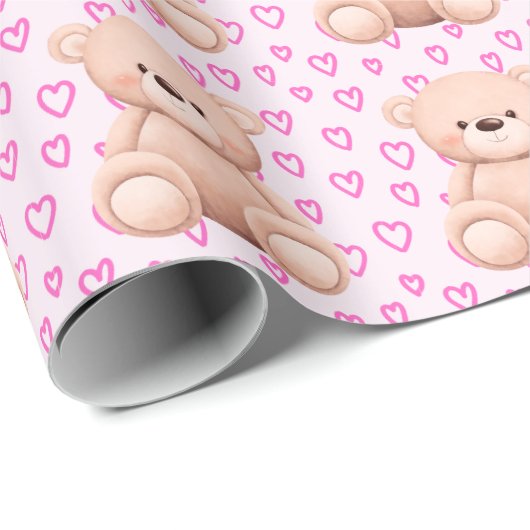 Adorable Teddy Bear Gift Wrap - für Baby Girls Geschenkpapier (Rolleneckpunkt)