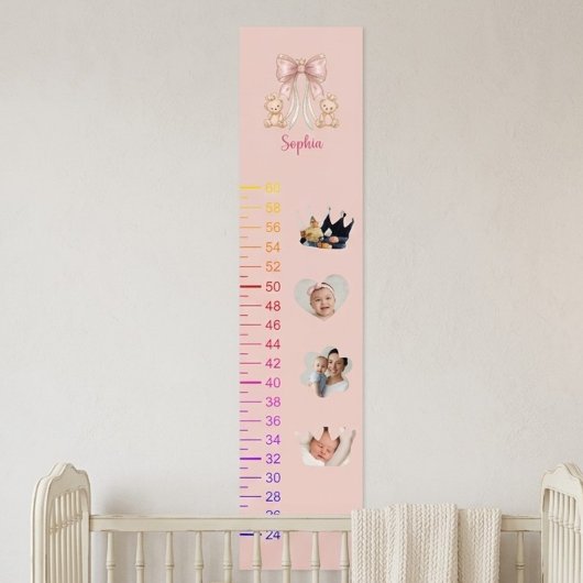 Adorable Teddy Bear Growth Chart with 4 Photos Poster