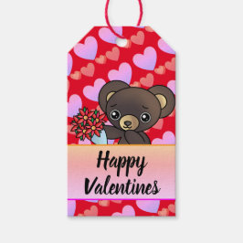 Adorable Teddy Bear mit Blume für Valentine Geschenkanhänger