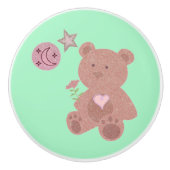 Adorable Teddy Bear Moon & Stars in Green Keramikknauf (Vorderseite)