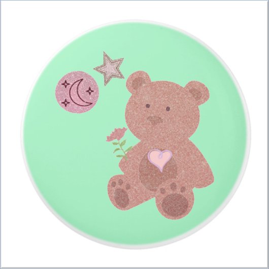 Adorable Teddy Bear Moon & Stars in Green Keramikknauf