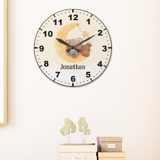 Adorable Teddy Bear Room Boy Große Wanduhr