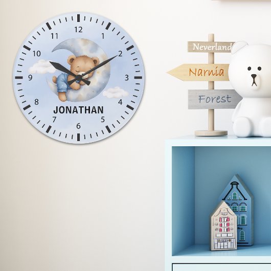 Adorable Teddy Bear Room Boy Große Wanduhr