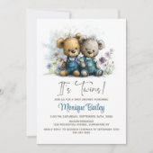 Adorable Teddy Bear Twins Baby Shower Einladung (Vorderseite)