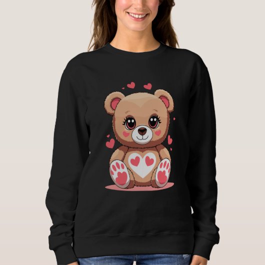 Adorable Teddy Bear with Hearts Romantic Valentine Sweatshirt (Vorderseite)