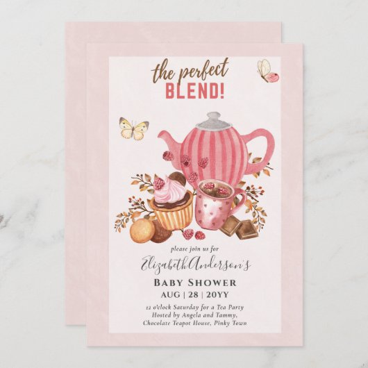 Adorable Tee Party Kinderdusche Einladung (Vorne/Hinten)