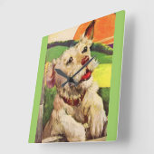 Adorable Terrier Hund der 40er Jahre Quadratische Wanduhr (Winkel)
