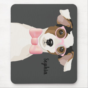 Adorable Terrier Hund mit Brille und Bugs-Krawatte Mousepad