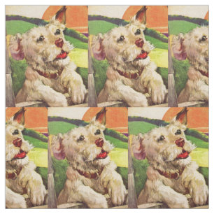 Adorable Terrier Hundprint der 40er Jahre Stoff
