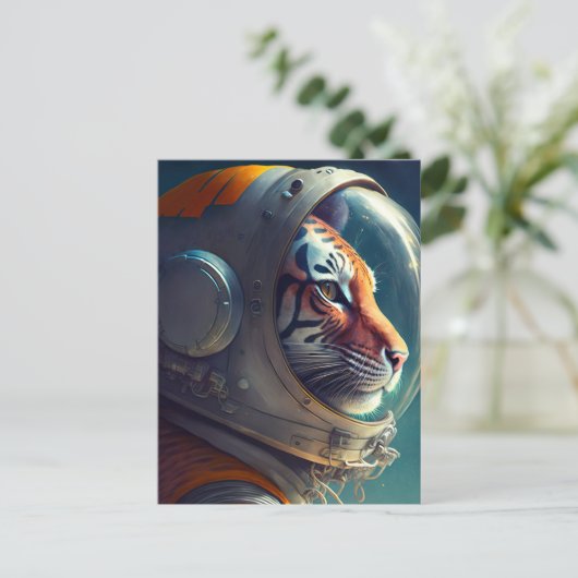 Adorable Tiger Astronaut Postkarte (Stehend Vorderseite)