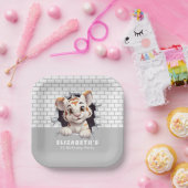 Adorable Tiger Cub Peeking Out Light Gray Party Pappteller (Party)