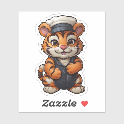 Adorable Tiger mit weißem Hut Wildtieriger Aufkleber (Blatt)