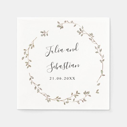 Adorable Tiny Green Blätter Hochzeitsmonogramm Serviette (Vorderseite)