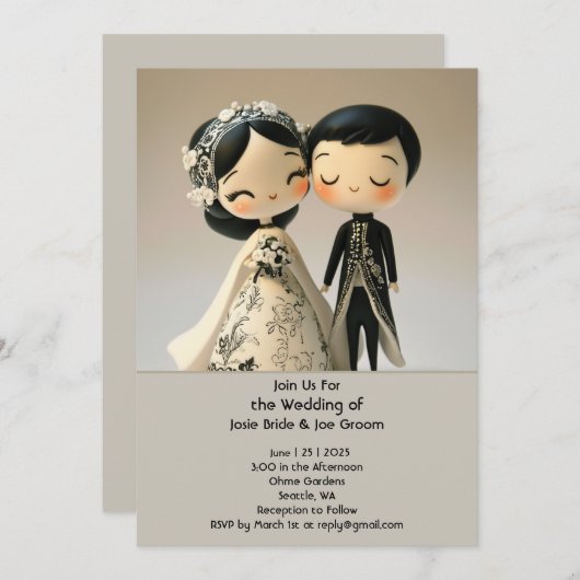 Adorable traditionelle Ehepaare Einladung (Vorne/Hinten)