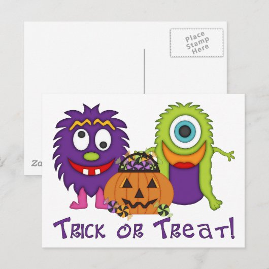 Adorable Trick oder Behandlung Alberner Monster T- Postkarte (Vorne/Hinten)