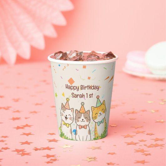 Adorable Trio of Birthday Cats | Custom Name & Age Pappbecher (Insitu)