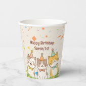 Adorable Trio of Birthday Cats | Custom Name & Age Pappbecher (Vorderseite)