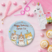 Adorable Trio of Birthday Cats | Custom Name & Age Pappteller (Party)