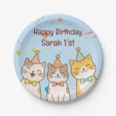 Adorable Trio of Birthday Cats | Custom Name & Age Pappteller (Vorderseite)