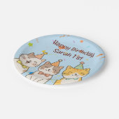 Adorable Trio of Birthday Cats | Custom Name & Age Pappteller (Schrägansicht)