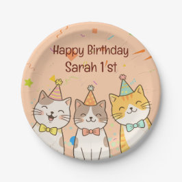 Adorable Trio of Birthday Cats | Custom Name & Age Pappteller