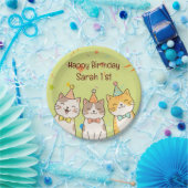 Adorable Trio of Birthday Cats | Custom Name & Age Pappteller (Party)