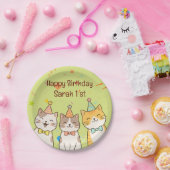 Adorable Trio of Birthday Cats | Custom Name & Age Pappteller (Party)