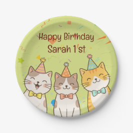 Adorable Trio of Birthday Cats | Custom Name & Age Pappteller