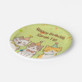 Adorable Trio of Birthday Cats | Custom Name & Age Pappteller (Schrägansicht)