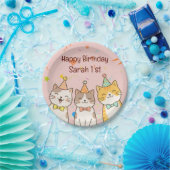 Adorable Trio of Birthday Cats | Custom Name & Age Pappteller (Party)