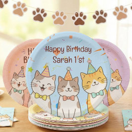 Adorable Trio of Birthday Cats | Custom Name & Age Pappteller