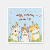 Adorable Trio of Birthday Cats | Custom Name & Age Serviette (Vorderseite)