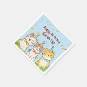 Adorable Trio of Birthday Cats | Custom Name & Age Serviette (Ecke)