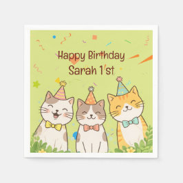 Adorable Trio of Birthday Cats | Custom Name & Age Serviette