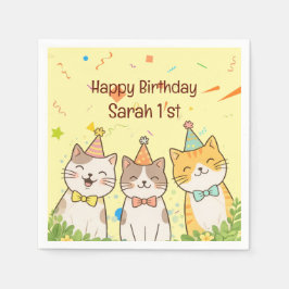 Adorable Trio of Birthday Cats | Custom Name & Age Serviette