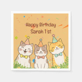 Adorable Trio of Birthday Cats | Custom Name & Age Serviette