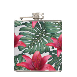 Adorable Tropical Palm Hawaiian Hibiskus Flachmann