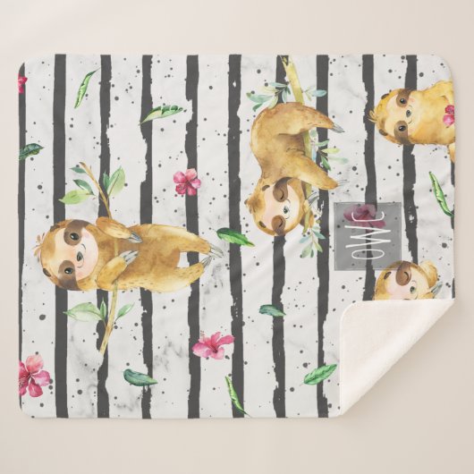 Adorable Tropical Sloth Monogram Sherpa Blanket Sherpadecke (Vorderseite (Horizontal))